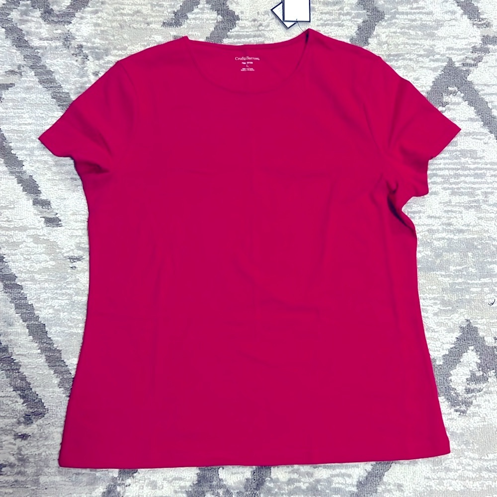 Croft & Barrow Women Reddish Pink Pima Cotton Tee Size L
